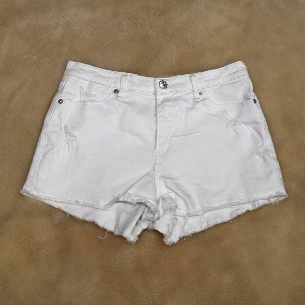 Abercrombie White Cut Off High Rise Denim Shorts Size 2 Distressed Casual - Picture 12 of 15